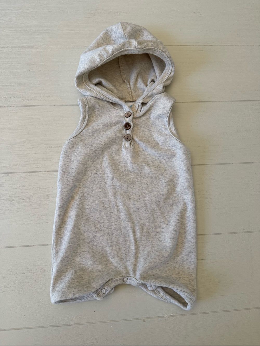 Little One Shop Sleeveless Hooded Romper in Light Heather Gray - One Piece